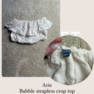Aerie Cream Strapless Bubble Crop Top